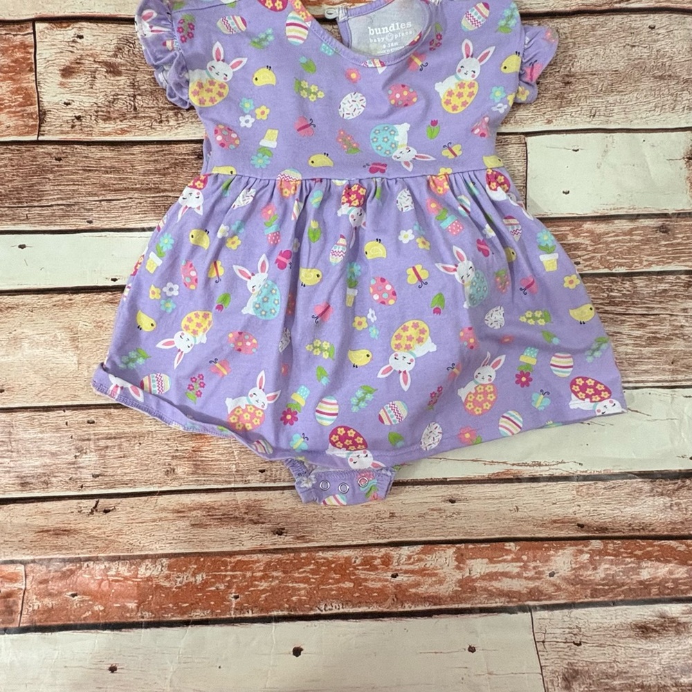 Purple Easter Baby Dress with Bunny and Egg Design
